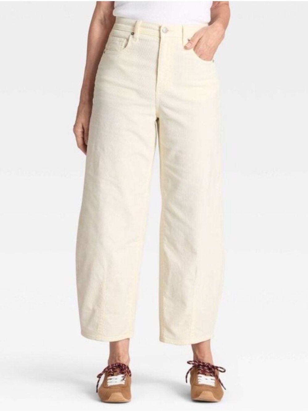 UNIVERSAL THREAD Women's High Rise Corduroy Barrel Jeans Cream Ivory SIZE 10